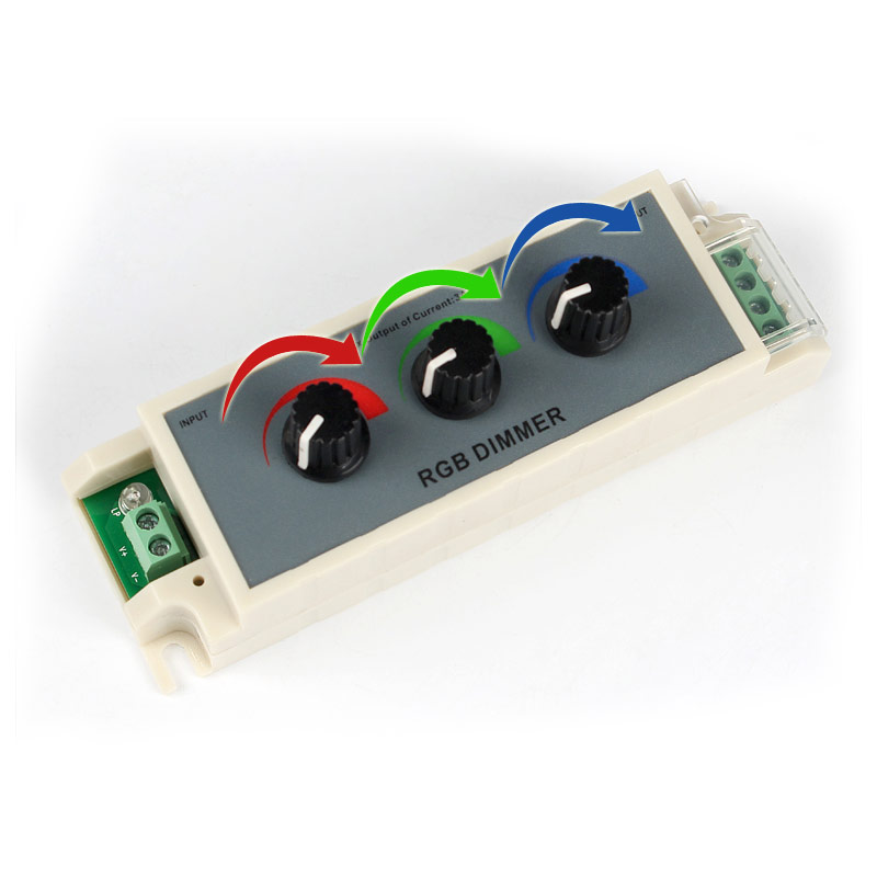 DC12/24V 3A3CH Max 108W Manual knob Setting Three Color Dimmer Controller For Color Change LED Light Strips or Modules DC12/24V 3A3CH Max 108W Manual knob Setting Three Color Dimmer Controller For Color Change LED Light Strips or Modules